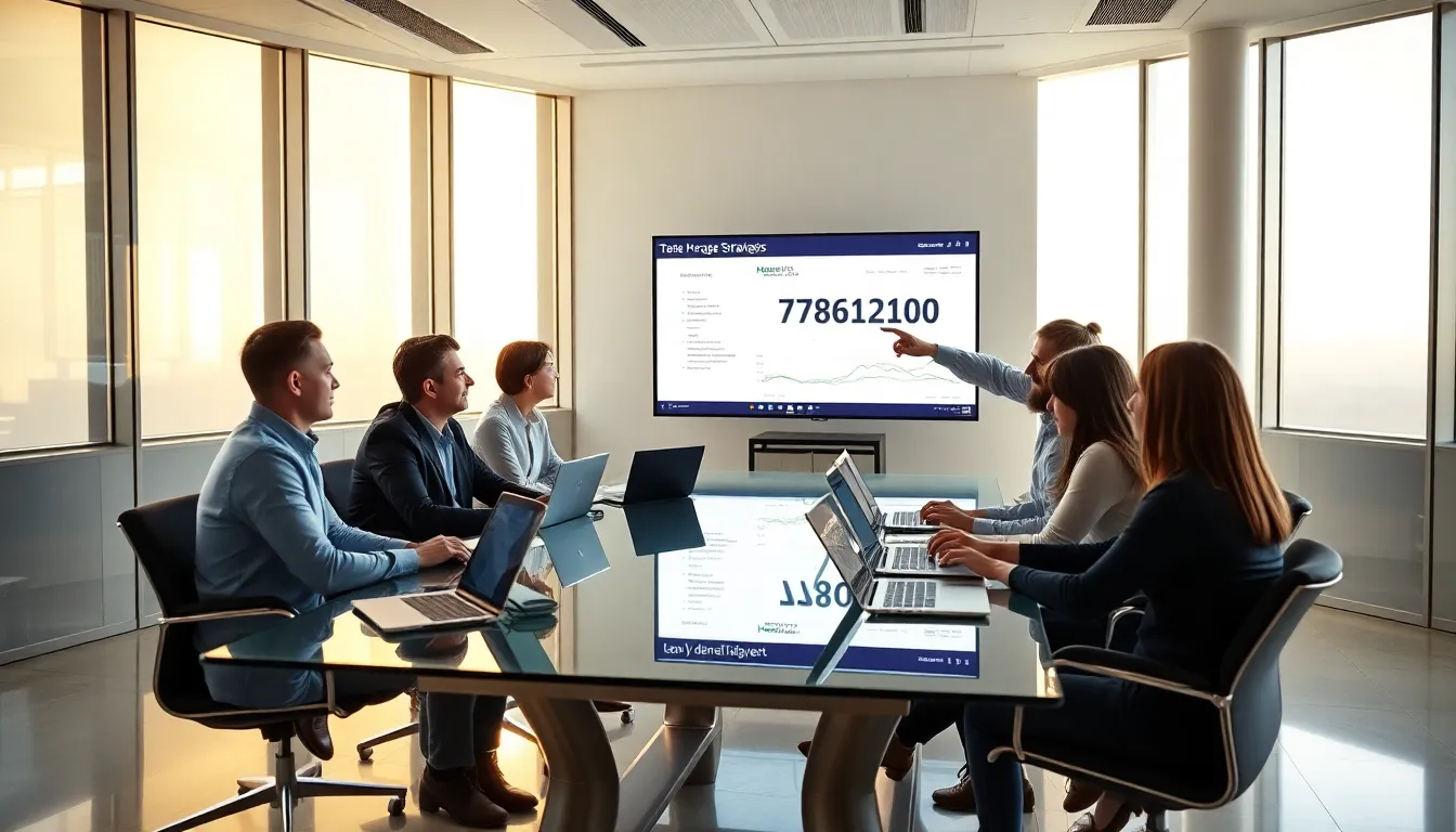 diverse team discussing data management in a modern office.